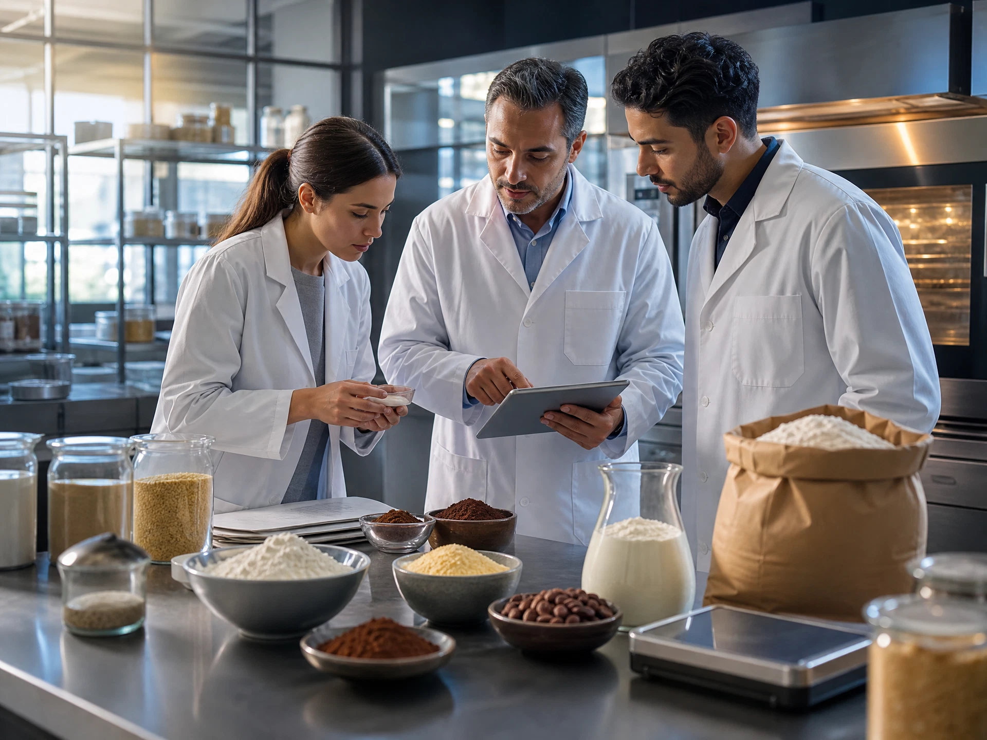 Professionals reviewing food raw materials